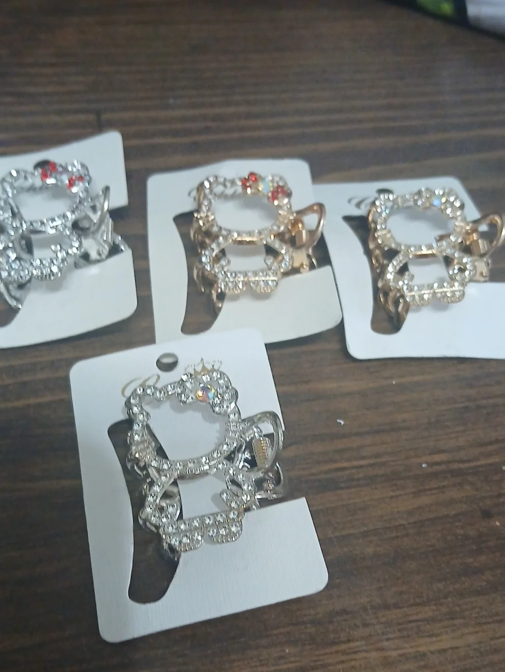 Crystal Hello Kitty Style Pendant Hair Clips- Gold or Silver 2 Silver 2 Gold